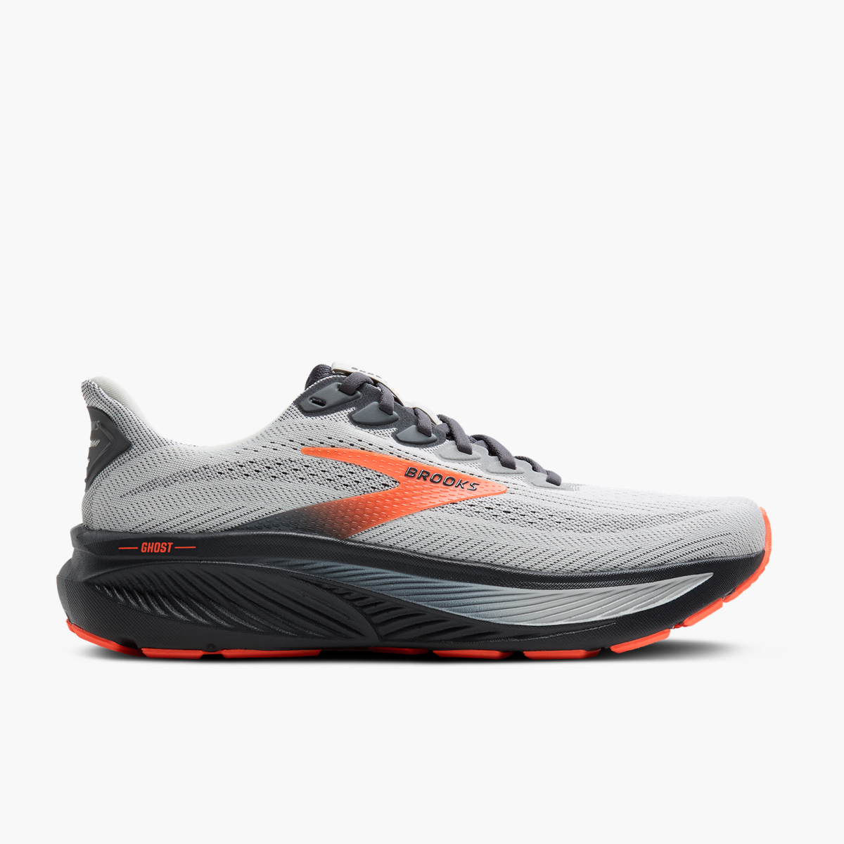 Oyster Mushroom/Orange/Ebony — lateral externa do Brooks Ghost 17 Masculino