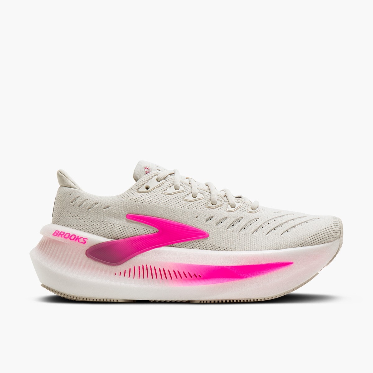 Oyster/Argyle/Cyber Pink — lateral externa do Brooks Glycerin Max 2 Feminino