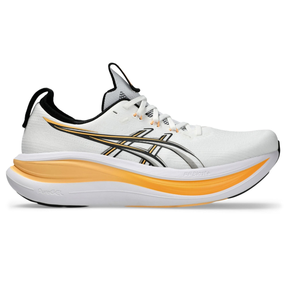White/Stadium Orange — lateral externa do ASICS GEL-Nimbus 28 Masculino